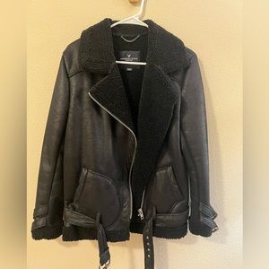 American Eagle Fleece Lined Faux Suede Moto Jacket
